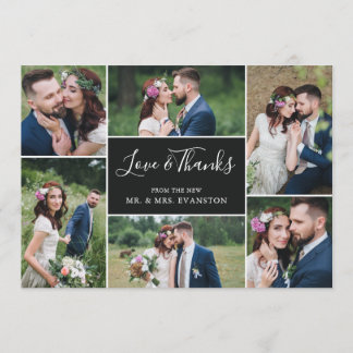 Photo Collage Wedding Thank You Flat Card | Ebony