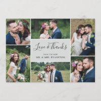 Photo Collage Wedding Thank You Flat Card | Gray