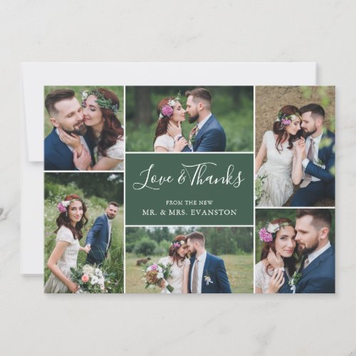 Photo Collage Wedding Thank You Flat Card  Green