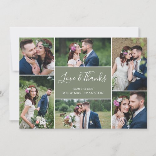 Photo Collage Wedding Thank You Flat Card  Sage