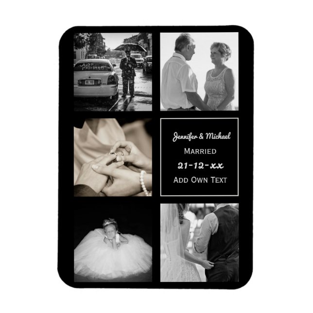 PHOTO COLLAGE Wedding Vow Renewal Anniversary BLK Magnet (Vertical)
