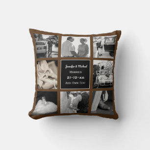 PHOTO COLLAGE Wedding Vow Renewal Anniversary BRUN Throw Pillow