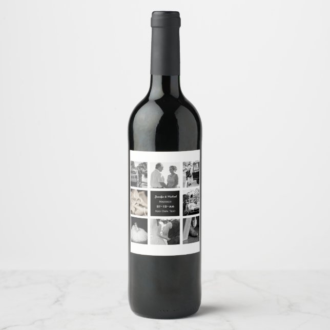 PHOTO COLLAGE Wedding Vow Renewal Anniversary Chic Wine Label (Front)