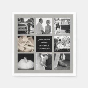 PHOTO COLLAGE Wedding Vow Renewal Anniversary Grey Paper Napkins