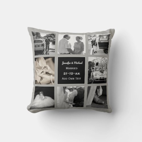 PHOTO COLLAGE Wedding Vow Renewal Anniversary Grey Throw Pillow