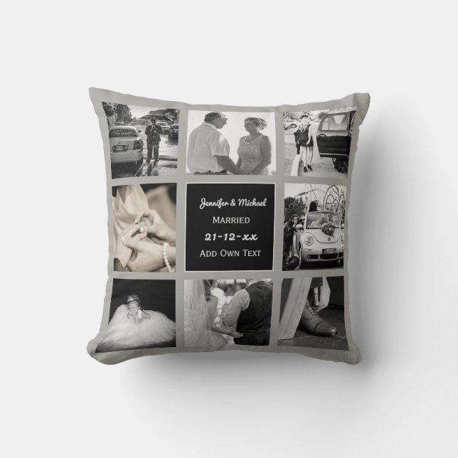 PHOTO COLLAGE Wedding Vow Renewal Anniversary Grey Throw Pillow (Front)
