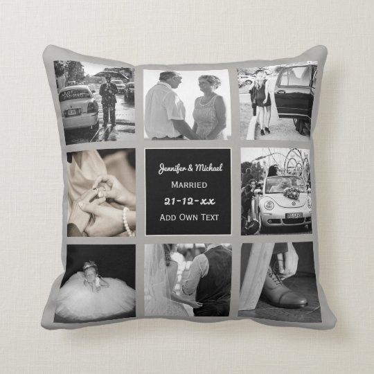 Photo Collage Wedding Vow Renewal Anniversary Grey Throw Pillow