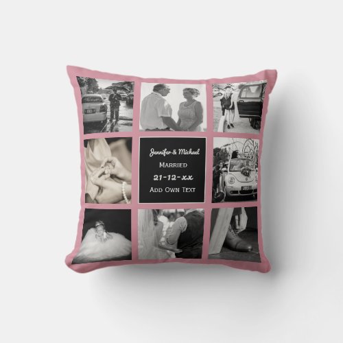PHOTO COLLAGE Wedding Vow Renewal Anniversary PINK Throw Pillow