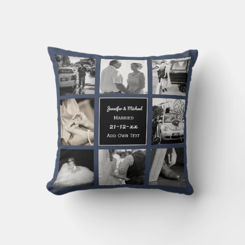PHOTO COLLAGE Wedding Vow Renewal or Anniversary B Throw Pillow