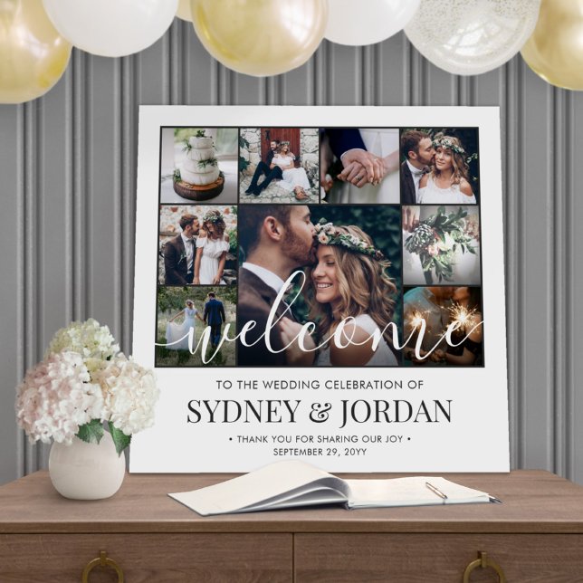 Photo Collage Wedding Welcome Script Modern Square Foam Board (Creator Uploaded)