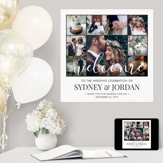 Photo Collage Wedding Welcome Script Modern Square Poster (Creator Uploaded)