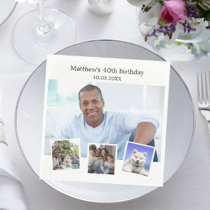 Photo collage white birthday party napkins