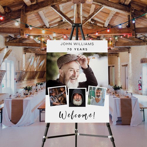 Photo collage white birthday party welcome foam board