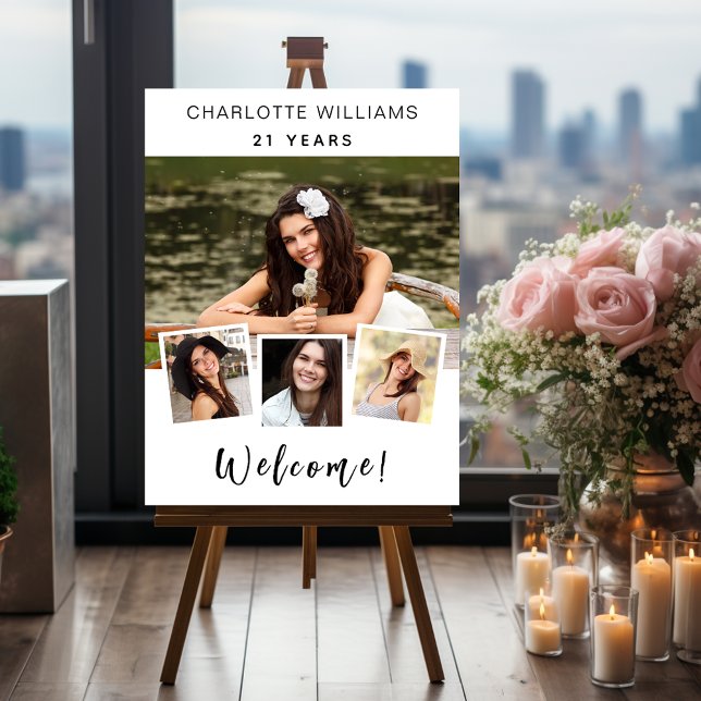 Photo collage white birthday party welcome foam board (Creator Uploaded)