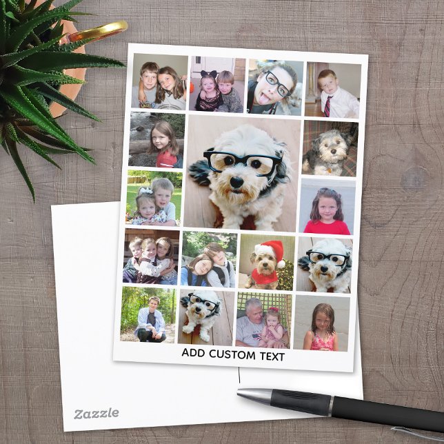 Photo Collage with 17 Photos - can edit color Postcard (Personalized Photo collage Postcard)