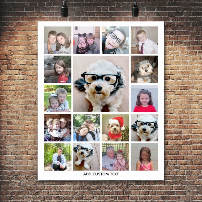 Photo Collage with 17 Photos - can edit color Poster (Personalized Poster - Add your photos and text)