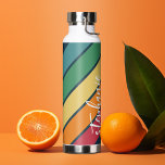 Photo Collage with 4 Photos Colorful Retro Stripes Water Bottle<br><div class="desc">Make sure you crop your photos into squares before uploading. This modern grid design includes some color blocks and a place for a name or monogram. The clean lines and fun photos make a modern look. For advanced users, you can click on the edit/customize button and change the colors of...</div>