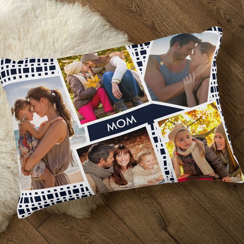 Photo Collage with 5 Pictures Blue and White Mom Accent Pillow
