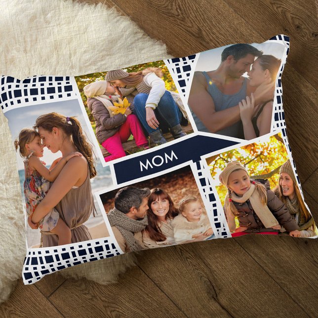 Photo Collage with 5 Pictures Blue and White Mom Accent Pillow (Creator Uploaded)