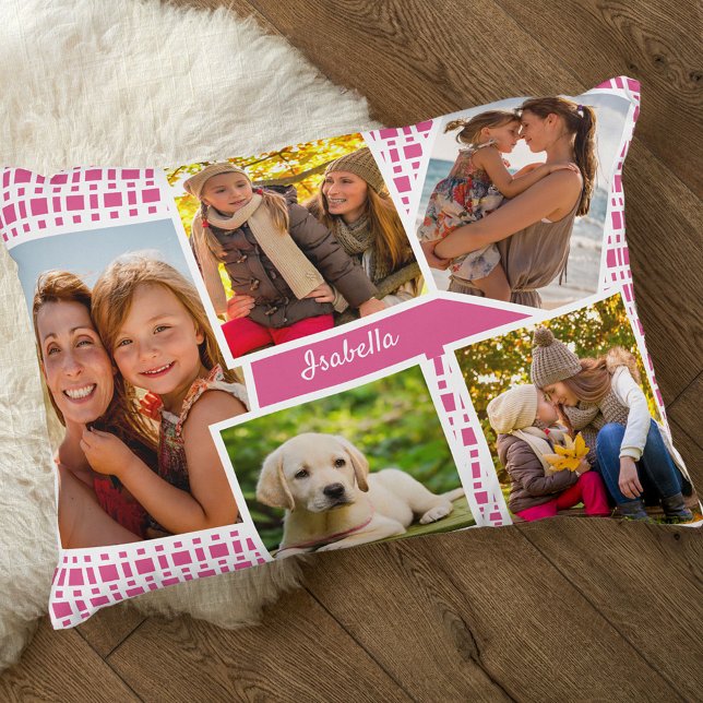 Photo Collage with 5 Pictures Pink and White Accent Pillow (Creator Uploaded)