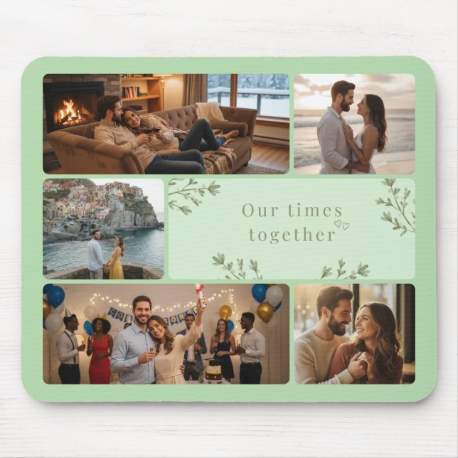 Photo collage with 6 photos and custom Sage Green Mouse Pad (Front)