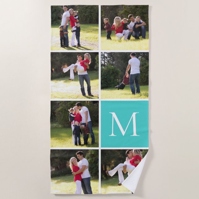 Photo collage with 7 photos and monogram beach towel (Front)
