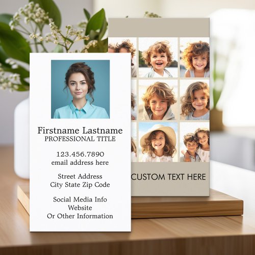 Photo Collage with 9 square photos - Taupe Business Card Templates