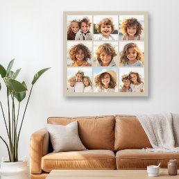 Photo Collage with 9 square photos - Taupe Canvas Print
