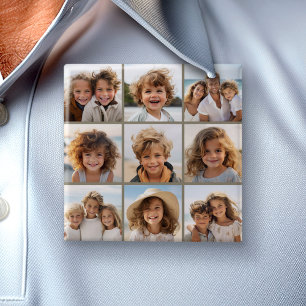Photo Collage with 9 square photos - Taupe Pinback Button