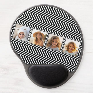 Photo Collage with Black and White Chevron Pattern Gel Mouse Pad
