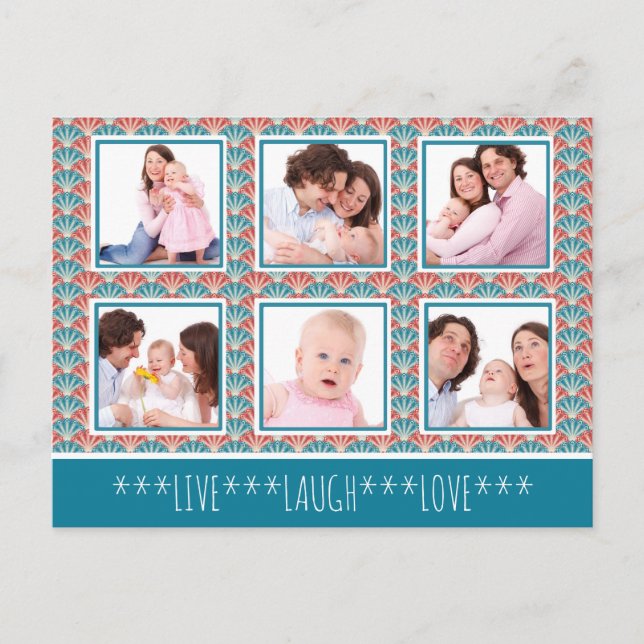 Photo Collage with Decorative Fan Pattern Postcard (Front)