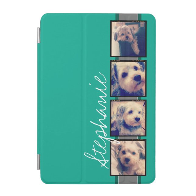 Photo Collage with Emerald Green Custom Name iPad Mini Cover (Front)