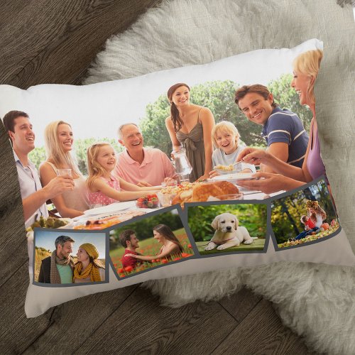 Photo Collage with Family Name  Year Beige Accent Pillow