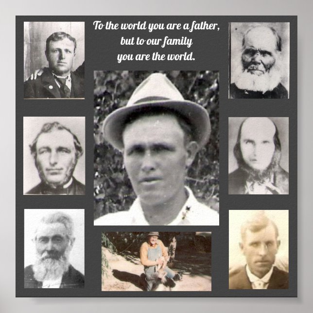 Photo Collage with Fathers Quote Gray Poster (Front)
