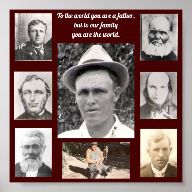Photo Collage with Fathers Quote Red Poster (Front)