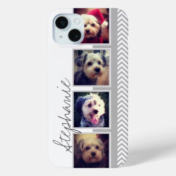 Photo Collage With Gray White Chevron Pattern Iphone 15 Plus Case by icases at Zazzle
