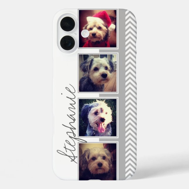 Photo Collage with Gray White Chevron Pattern Case-Mate iPhone Case (Back)