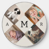 Photo Collage with Monogram on Beige Wireless Charger (Front)