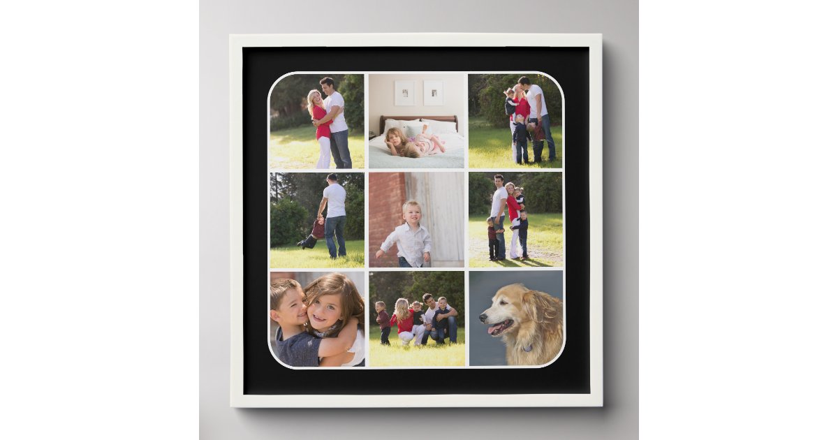Photo collage with nine photos and black border peel and stick photo ...