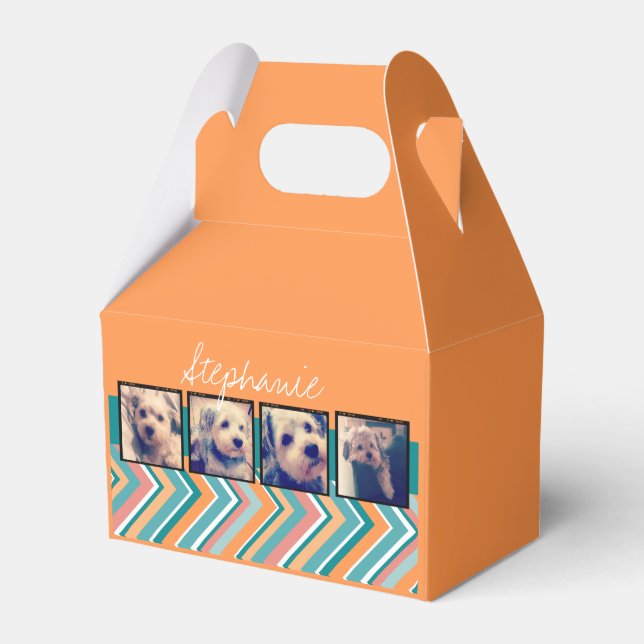 Photo Collage with Orange and Teal Chevrons Favor Boxes (Front Side)