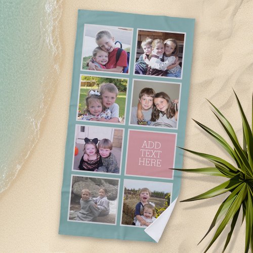 Photo Collage with Pastel Colors and Custom Text Beach Towel
