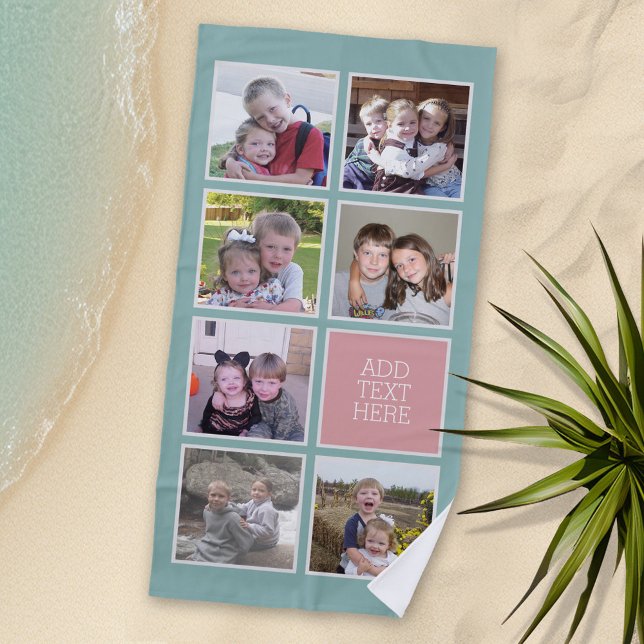 Photo Collage with Pastel Colors and Custom Text Beach Towel (Personalized Beach Towel with Photos and Text)