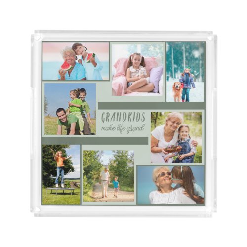 Photo Collage with Quote for Grandma Green Square Acrylic Tray