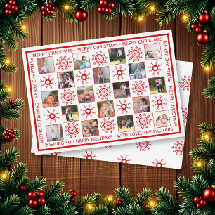 Photo collage with red snowflakes Christmas wishes Holiday Card
