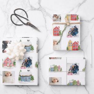 Photo Collage with snowy houses Wrapping Paper Sheets