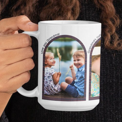 Photo Collage With Text Captions Arch Wood Modern Coffee Mug