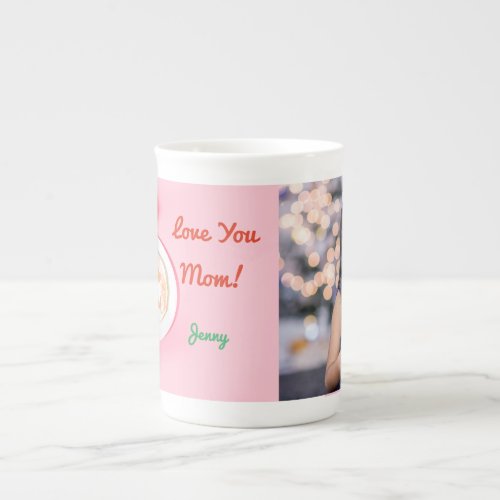  Photo Collage with Tulips Love You Mom Pink Bone China Mug