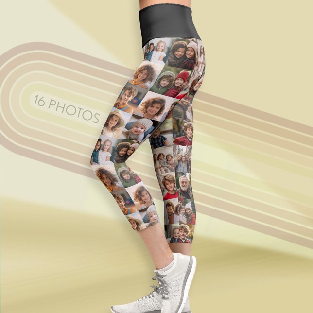 Photo Collage with up to 16 photos - black Capri Leggings (Custom Photo Leggings)