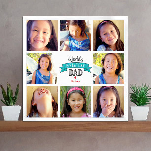 Photo Collage World Greatest Dad Turquoise Banner Poster