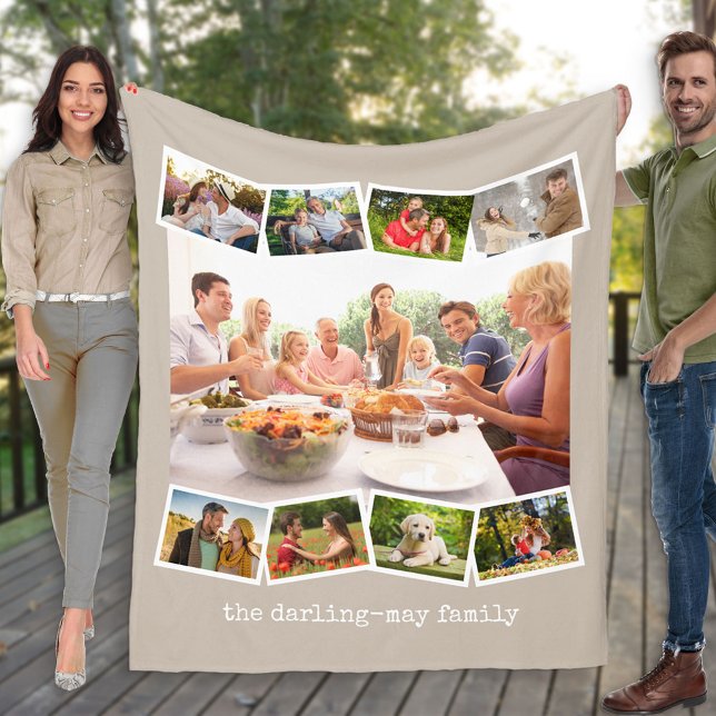 Photo Collage Zigzag Photo Strip Neutral Mushroom Fleece Blanket (Creator Uploaded)